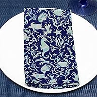 Vista 2 de Sweet Pea Linens Servilletas de tela con estampado de caballito de mar y conchas de mar azul y verde, juego de cuatro