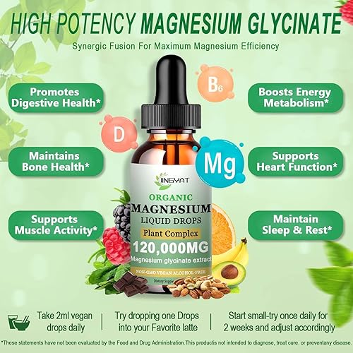 Miniatura 2 de Suplemento de cortisol glicinato de magnesio líquido con vitamina D3 y B6, suplemento de magnesio quelado de alta absorción para dormir, músculo,