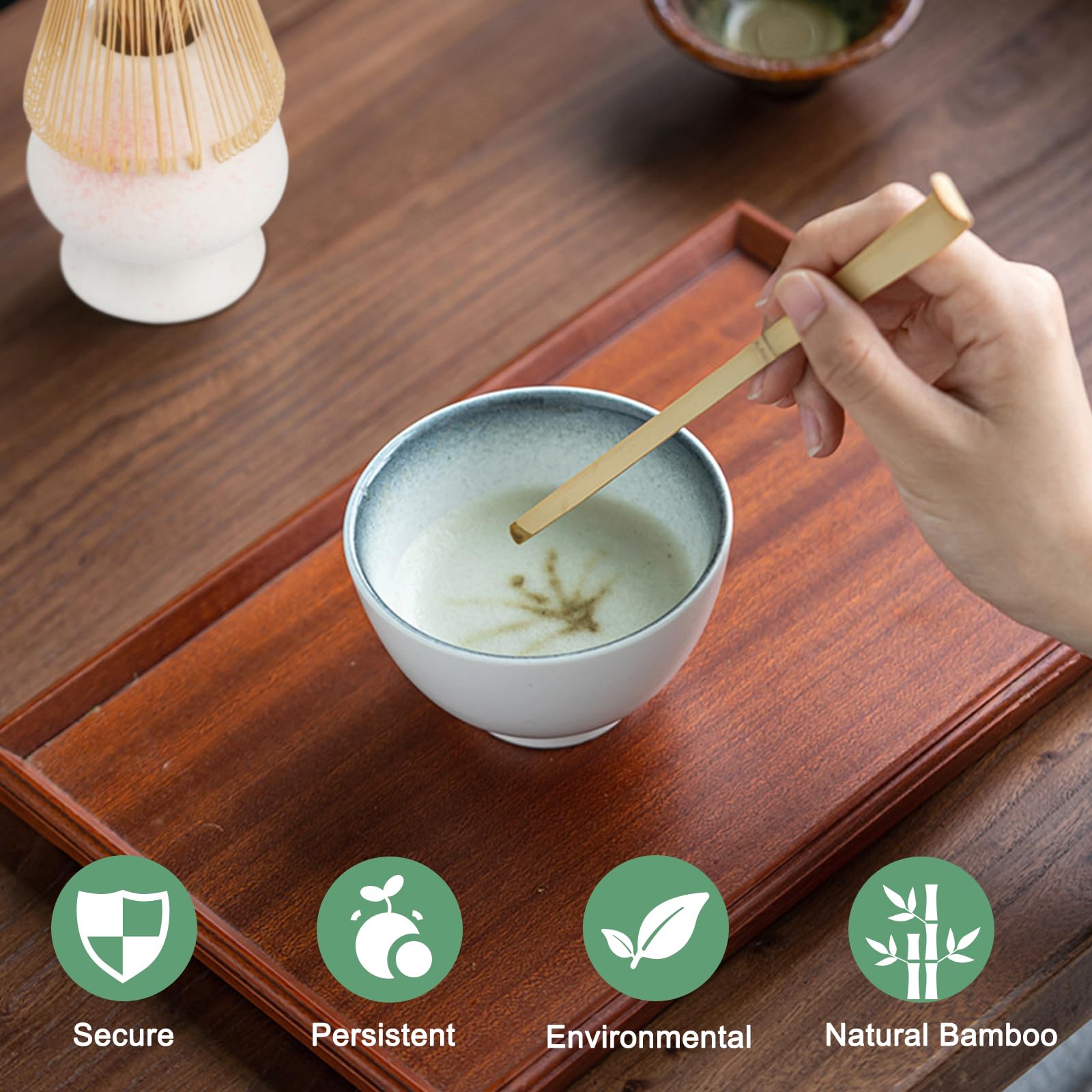 Kit Matcha Completo In Bambù - Frusta, Cucchiaio E Portapennello Rosa Per Cerimonia Del Tè - Foto 10