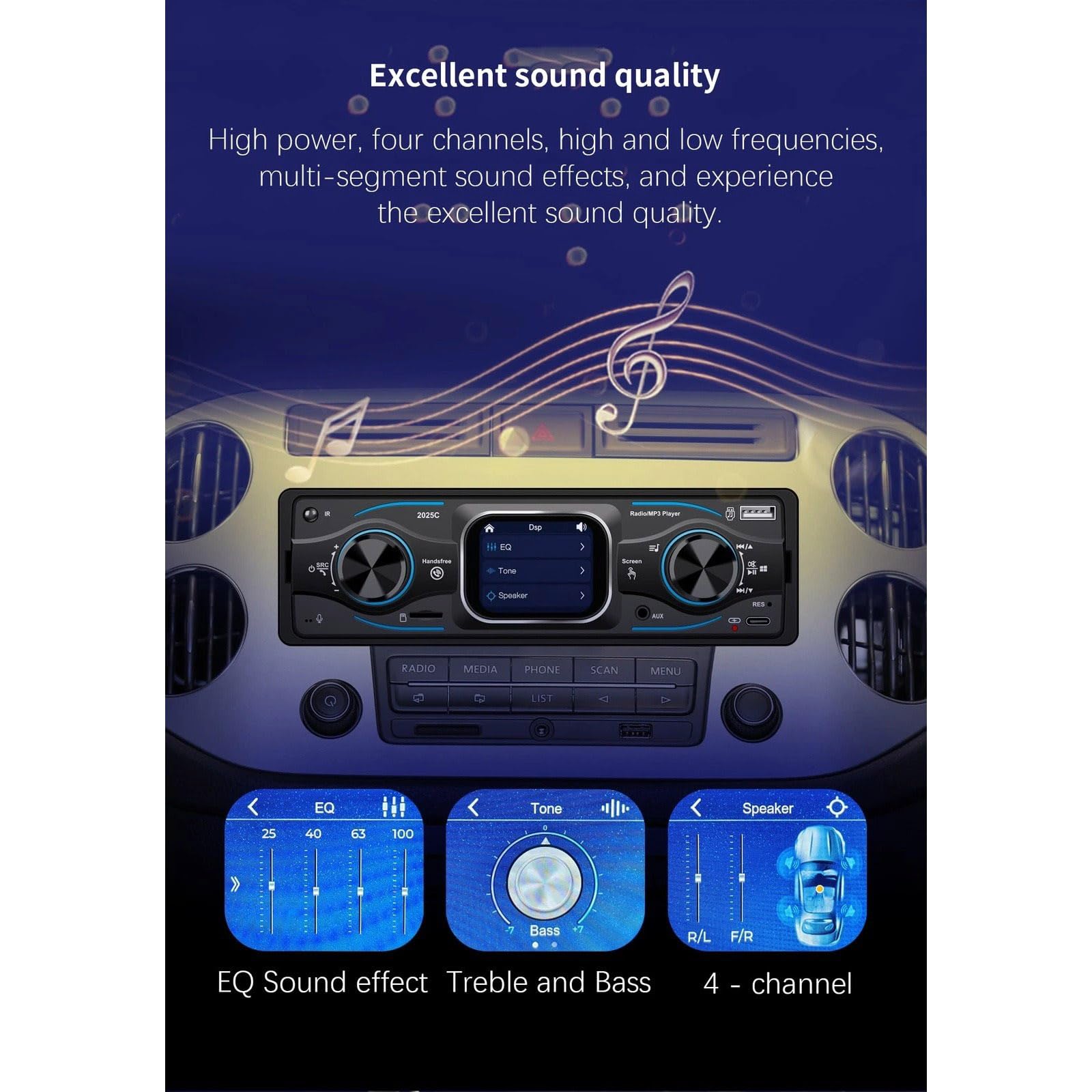Radio samochodowe Bluetooth pojedyncze DIN radio samochodowe w desce rozdzielczej, port USB/TF/AUX