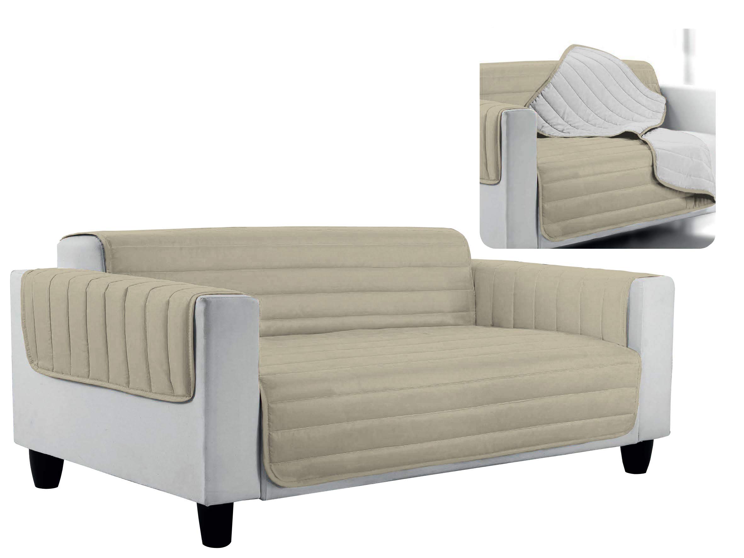 Italian Bed Linen Elegant Quilted Sofa Cover Doubleface, Dove Light Grey 2 Places, 100% microfiber,