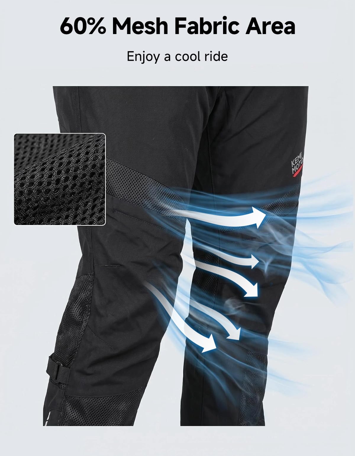 KEMIMOTO Motorradhose Sommer, Atmungsaktive Mesh Tourenhose mit CE-Protektoren, Stretch Bikerhose mit 4 großen Taschen, Größenverstellbar, für Touring & Alltag