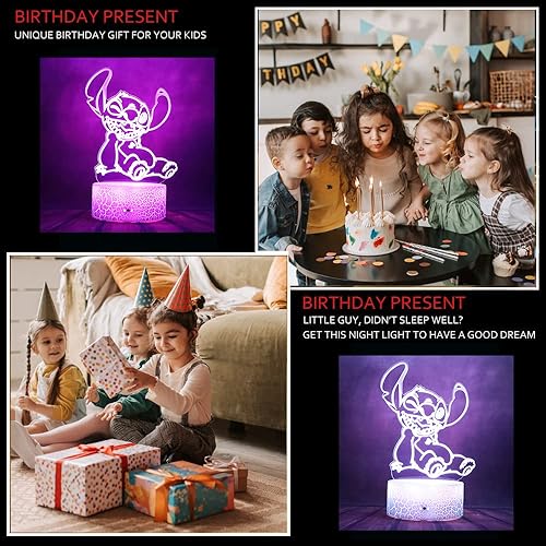 Miniatura 4 de Figura de anime de Lilo and Stitch de dibujos animados Kawaii Stitch con ilusión óptica 3D LED para decoración de dormitorio lámpara de mesa para
