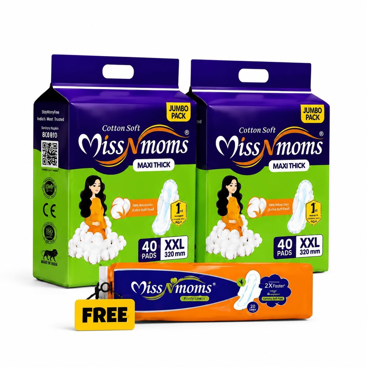 nxd MISS N MOMS COTTON SOFT, XXL(80 PADS, 320mm) SOFT Sanitary for women, combo & pack of-2 Jumbo pack of cotton, for heavy flow periode (sanitary napkins) MISS N MOMS (6 PADS) FREE.-image-42
