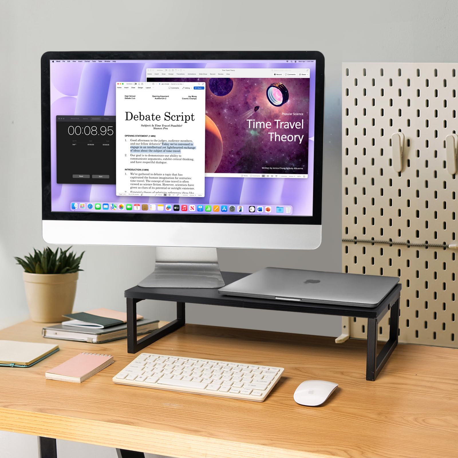 ARCOBIS Rehausseur de moniteur de bureau en bois et métal pour écran d'ordinateur de 50,8 cm, noir