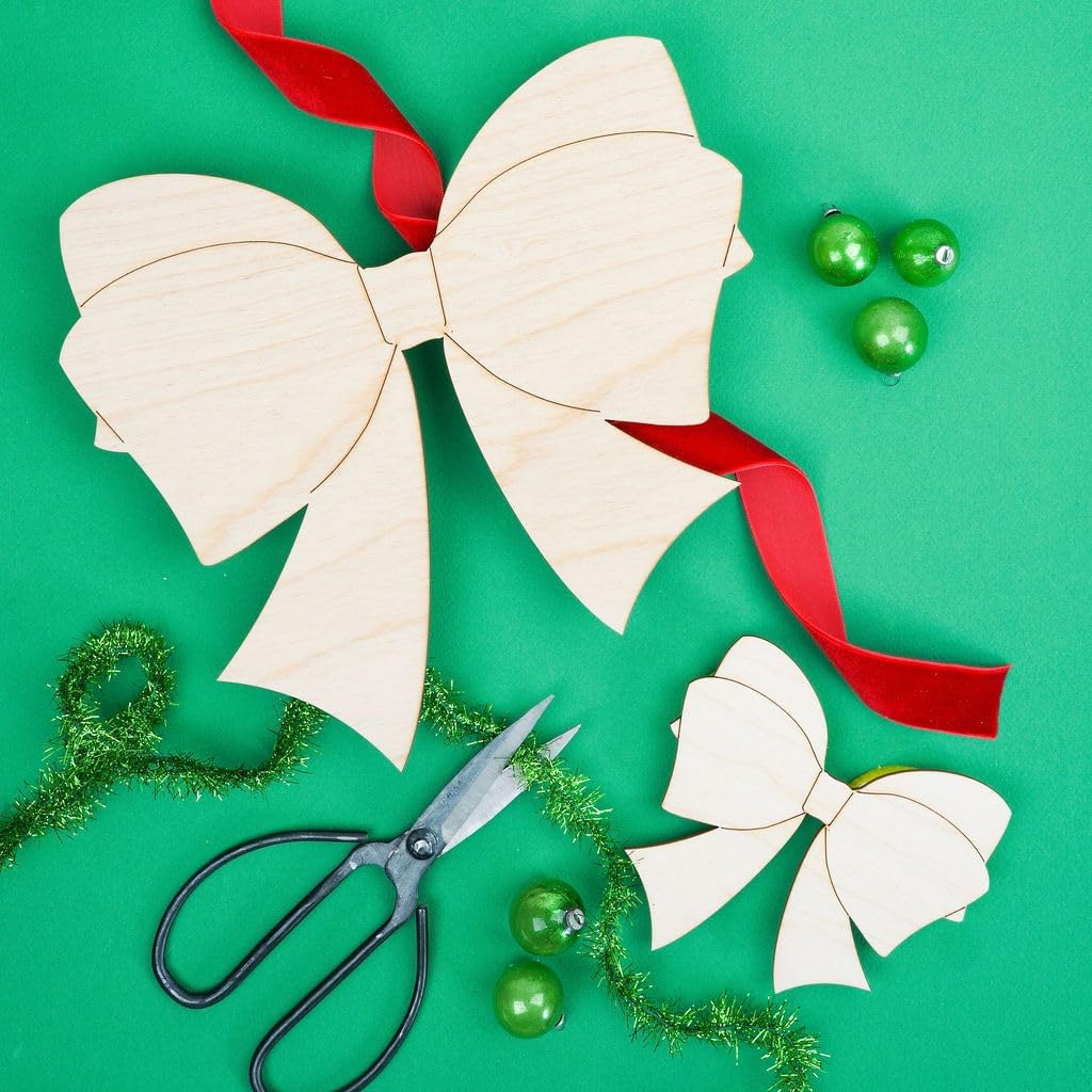 Bow Cutout 18-inch, Pack of 3 Unfinished Christmas Wood Cutouts for Crafts, Door Hangers, and Party Décor, by Woodpeckers