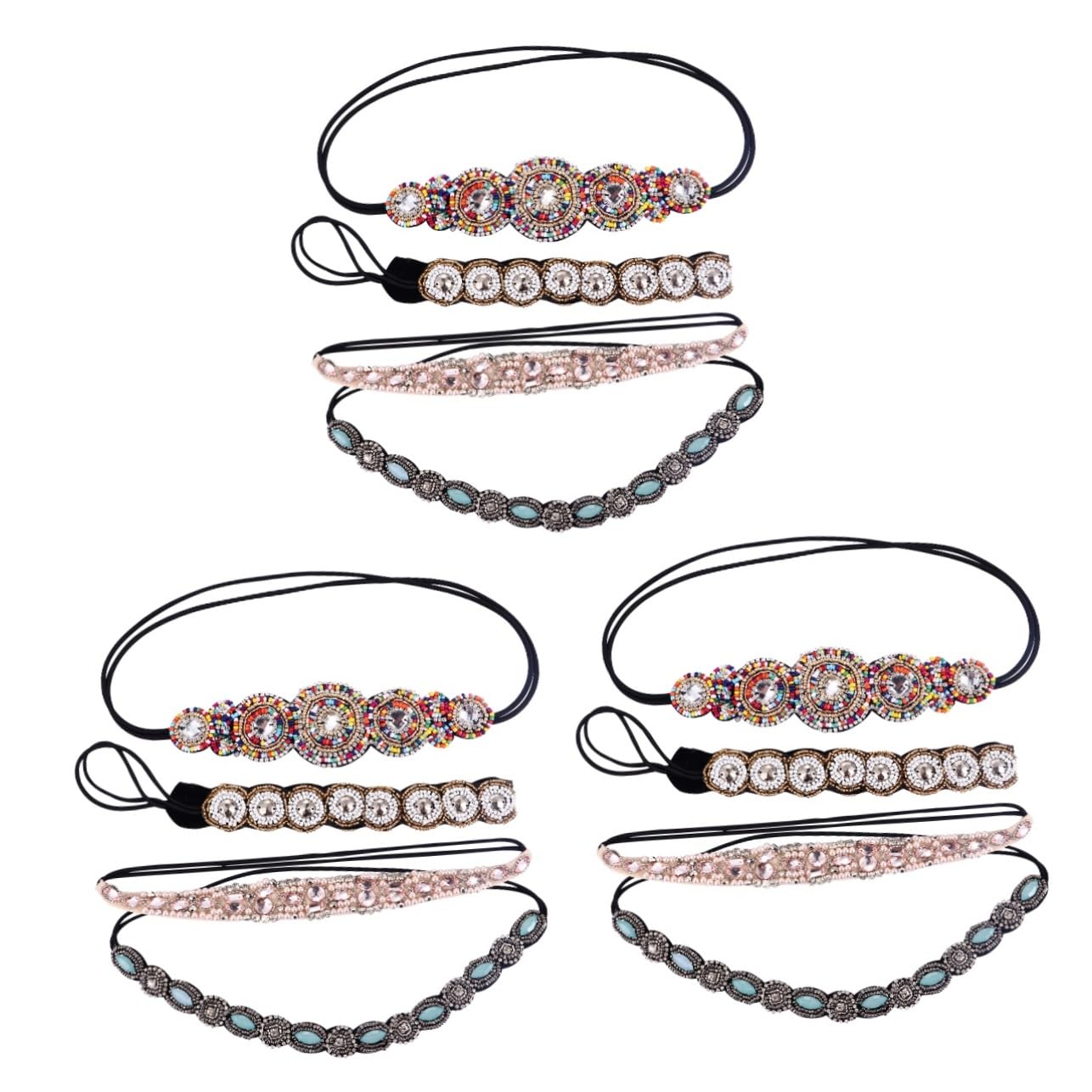 MAGICLULU 3 Sets Vintage Strass Perlen Stirnband Haarbänder Handgemachter Schmuck Haarreifen Chic 4 Stück * 3