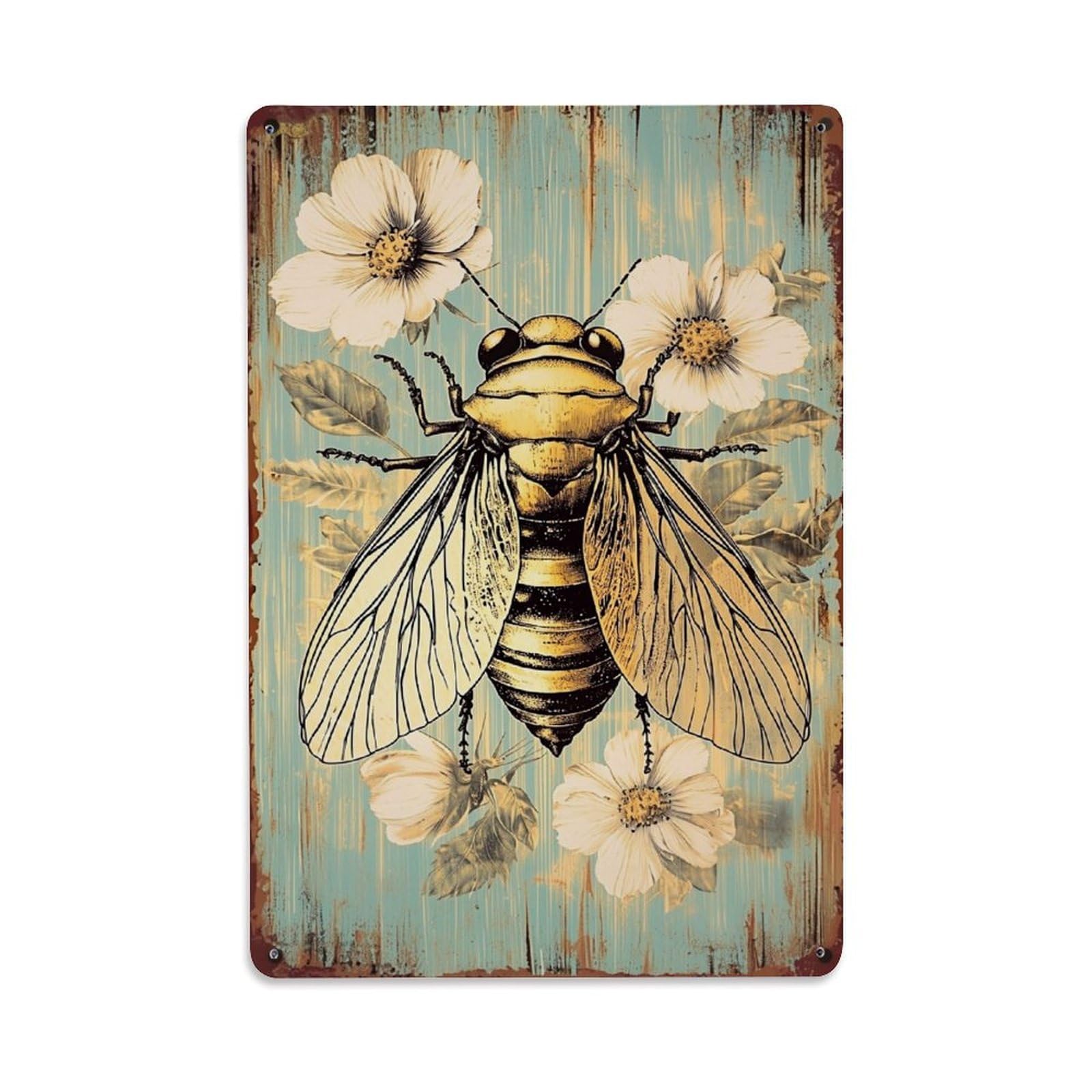 Jdfenggu Vintage Bee And Flower Art Retro Metal Tin Sign, Metal Poster For Bar, Home, Man Cave, Kitchen, Laundry Room Art Decor 8X12 Inch