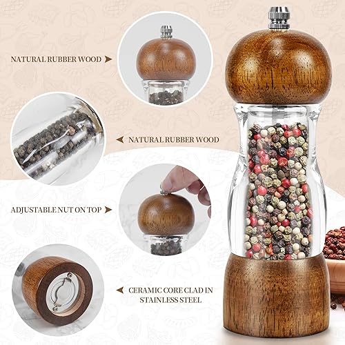 Miniatura 10 de Haomacro Pepper Grinder,Wood Salt and Pepper Grinder Mills SetsClassic Manual Salt Grinder Refillable Pepper Mill Sets with Acrylic Visible Window