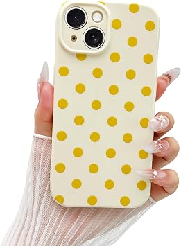 Mobile Phone Case for iPhone 13 Case Polka Dot Phone Case Soft TPU Silicone Mobile Phone Case with Camera Protection Slim Shockproof Protective Case for Women and Girls - Yellow