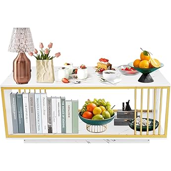 GOOBED Farmhouse Sqare Coffee Tables for Living Room with Storage, Grey Wash Coffee Table 2 Tier Spaciou Storage Shelf, Modern Center Table Small Coffee Tables, Brown and White