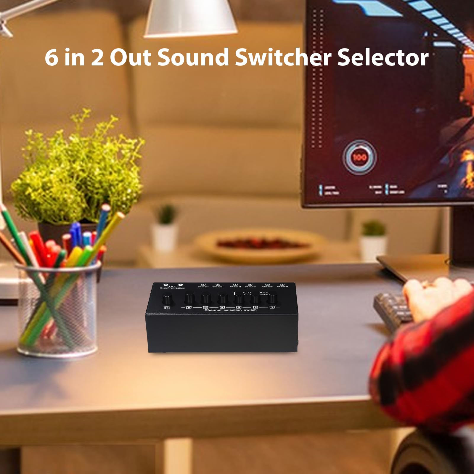 SUNGOOYUE Switch Audio Switcher Audio Stereo 6 in 2 Out Switch in Metallo Plug and Play per PC da Gioco Home Theater con Uscita a Doppio Canale