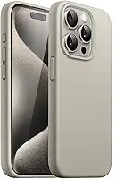 JETech Capa de Silicone para iPhone 15 Pro Max 6,7 Polegadas, Case Protetora para Corpo Inteiro com Toque Suave e Sedoso, Capinha à Prova de Choque com Forro de Microfibra (Titânio Natural)