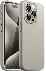 JETech Capa de Silicone para iPhone 15 Pro Max 6,7 Polegadas, Case Protetora para Corpo Inteiro com Toque Suave e Sedoso, Capinha à Prova de Choque com Forro de Microfibra (Titânio Natural)