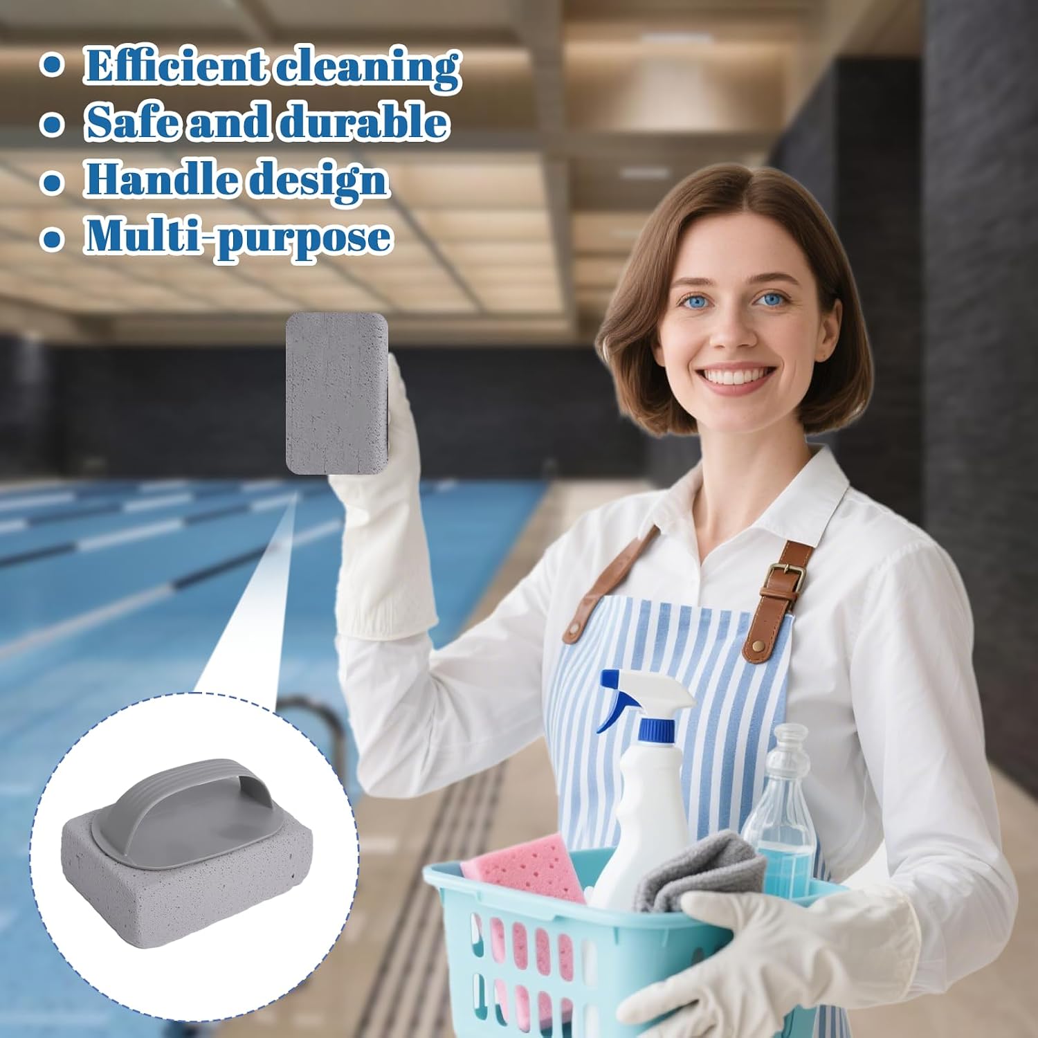 4PCS Pool Pumice Stone for Cleaning with Handle,Hand-Held Pumice Cleaning Stone,Replacement Pools Tile Cleaner Block for Swimming Pools Spa Tile Sink Grout Concrete