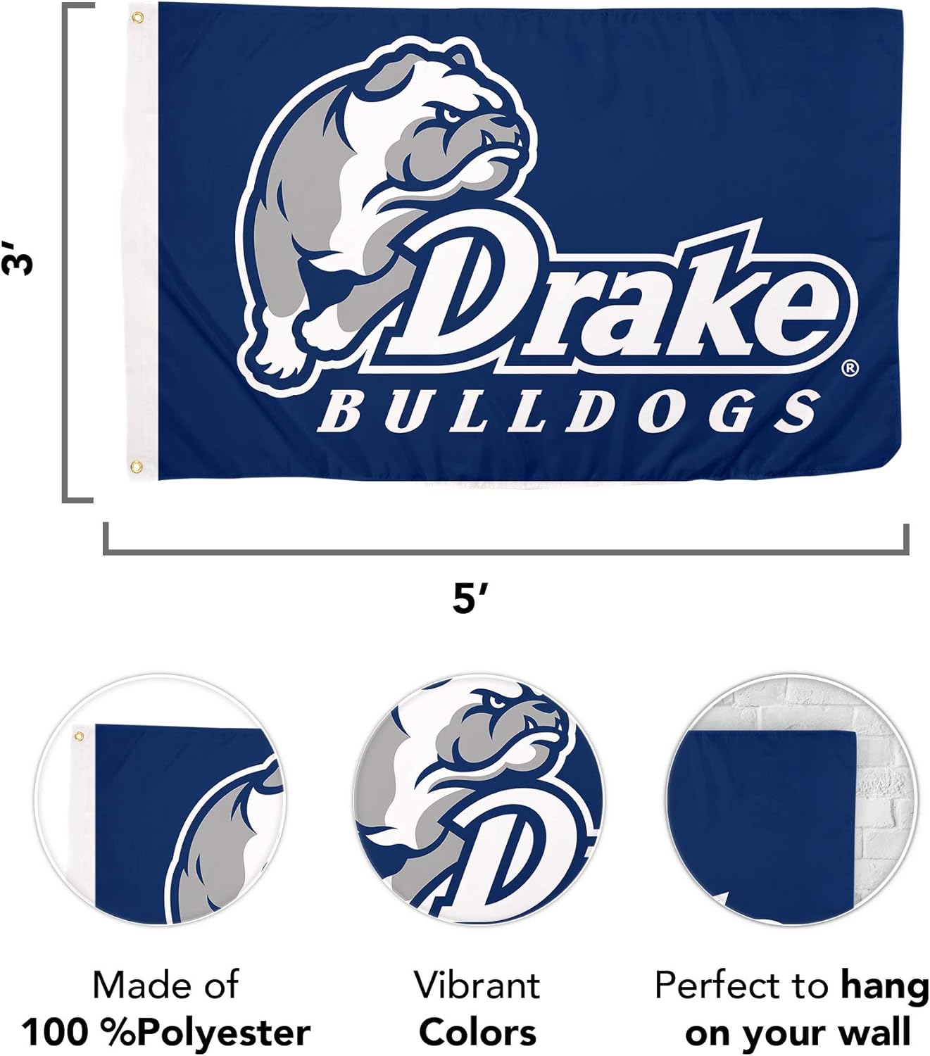 Desert Cactus Drake University DU Flag - 3 x 5 Feet Bulldogs Banner, Indoor/Outdoor Durable Fabric, 100% Polyester Design (Style 1) - Image 2