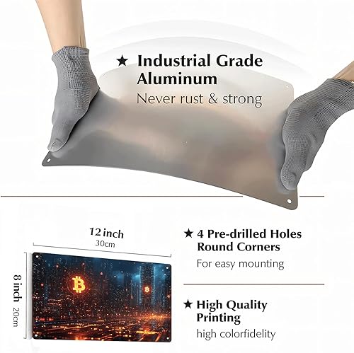 Miniatura 2 de Bitcoin Cityscape - Letrero de metal con diseño de paisaje urbano vintage, letrero de lata de viaje retro para hombre, cueva, bar, garaje,