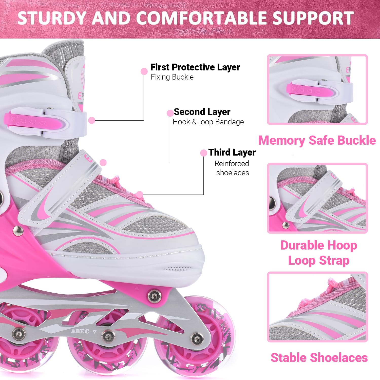 ERNAN Rollers en Ligne,Patins à roulettes en Ligne Réglables pour Enfants Filles Garçons Débutants,Patins à roulettes en Ligne avec Roues LED Idéales pour Les Garçons Filles Homme Femme