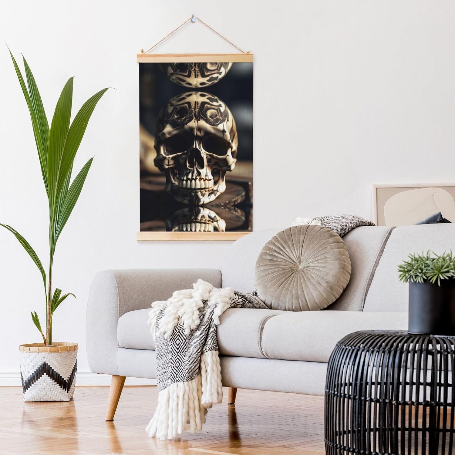 Skull Rock Roll Skeleton Bone Print Poster Hanger,Hanging Poster, Poster Frame,Wood Poster Hanger, For Wall Hanging