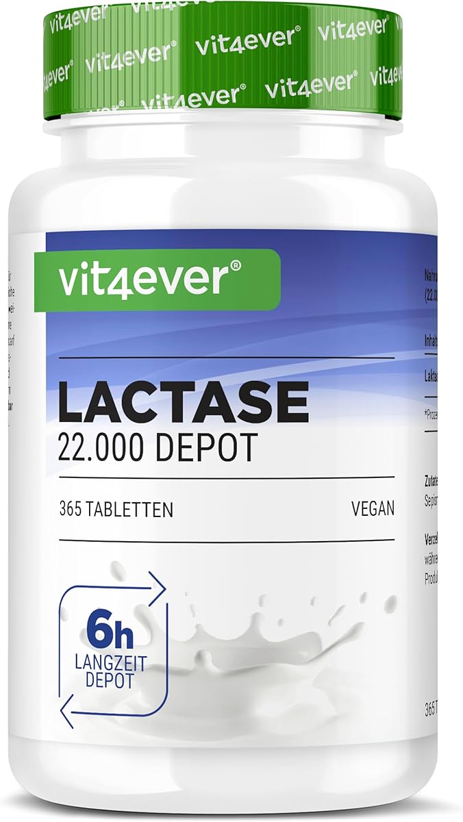 Lactase 22.000 Depot - 365 comprimidos con efecto depot (Sepismart® de liberación lenta) - Altamente dosificado con 22.000 unidades FCC - Para la intolerancia a la lactosa + intolerancia a la leche -