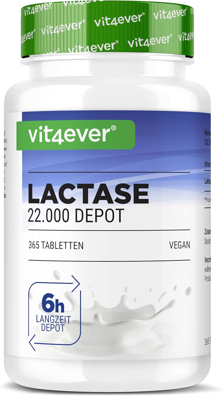 Lactase 22.000 Depot – 365 tabletten met depotwerking (Sepismart® Slow Release) – Hooggedoseerd met 22.000 FCC-eenheden – Voor lactose-intolerantie + melkintolerantie – Zonder ongewenste toevoegingen