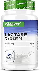 Lactase 22.000 Depot - 365 comprimidos con efecto depot (Sepismart® de liberación lenta) - Altamente dosificado con 22.000 unidades FCC - Para la intolerancia a la lactosa + intolerancia a la leche -