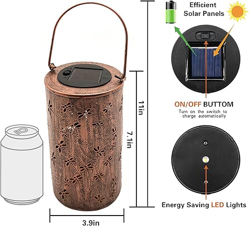 Miniatura 45 de Faroles solares colgantes al aire libre, faroles decorativos de metal de girasol, luz LED decorativa impermeable para jardín, patio, césped, patio