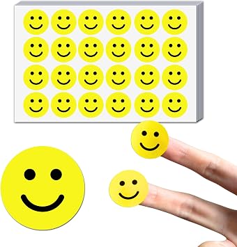600 Pack, 1" Smiling Happy Smile Face Stickers, Yellow, Self-Adhesive, Sticks Great on Paper, Wood, Plastic and Most Flat Surfaces