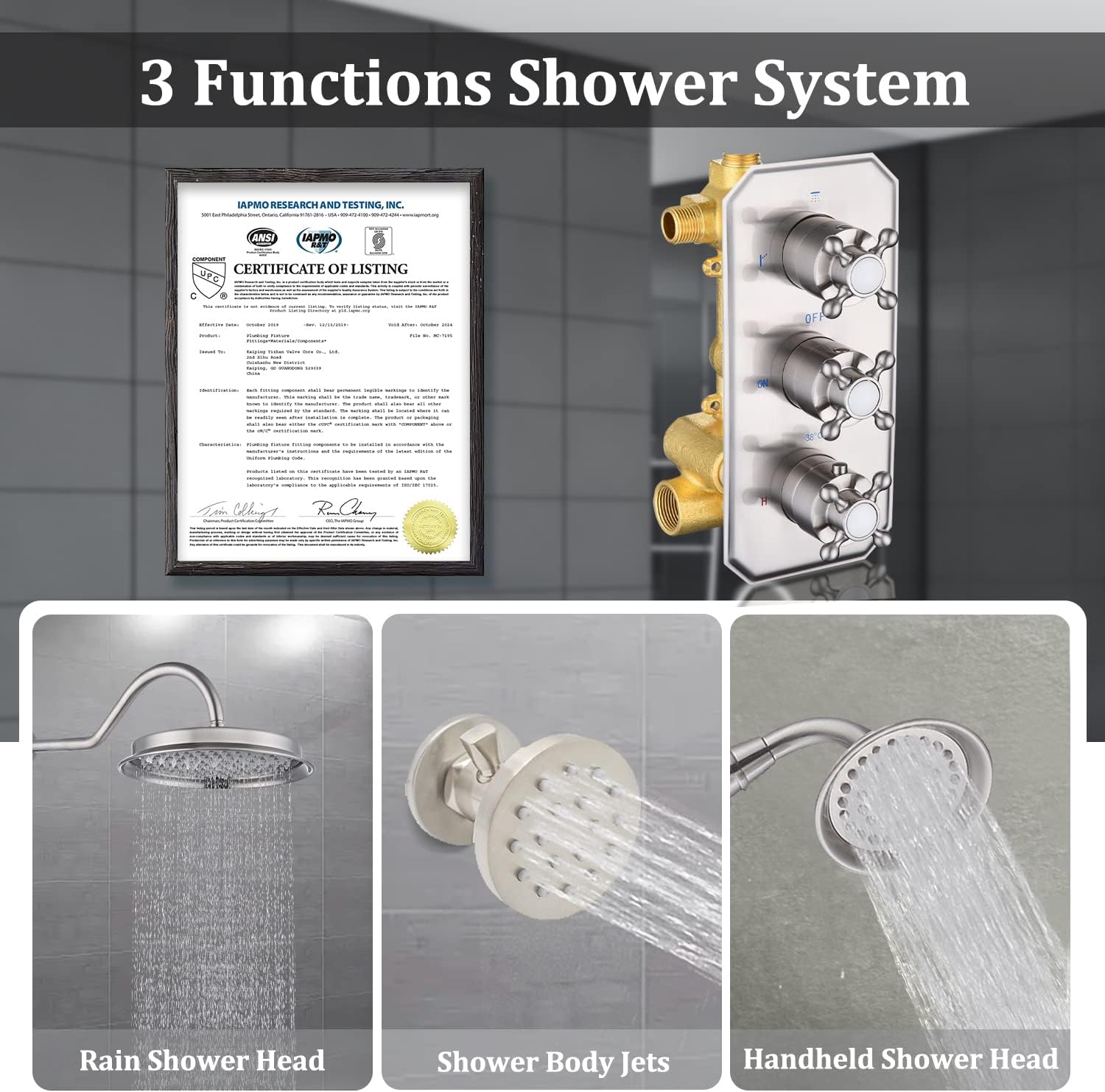 All Metal Thermostatic Shower System Backnets 9 Inch Shower Faucet Set with Rain Shower Head and Body Jets for Bathroom, Rough-in Valve Body and Trim kit Include, Brushed Nickel