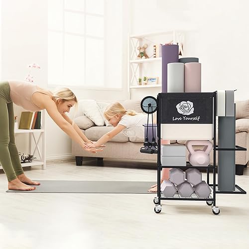 Miniatura 5 de Estante de almacenamiento para esterilla de yoga, estante de almacenamiento de gimnasio en casa, equipo de entrenamiento, organizador de