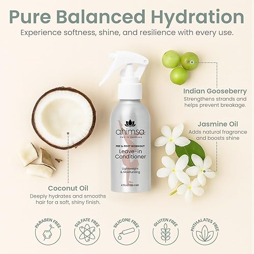 Miniatura 3 de Ahimsa Acondicionador hidratante sin enjuague para cabello seco, acondicionador hidratante para cabello dañado, ondulado, rizado o tratado con