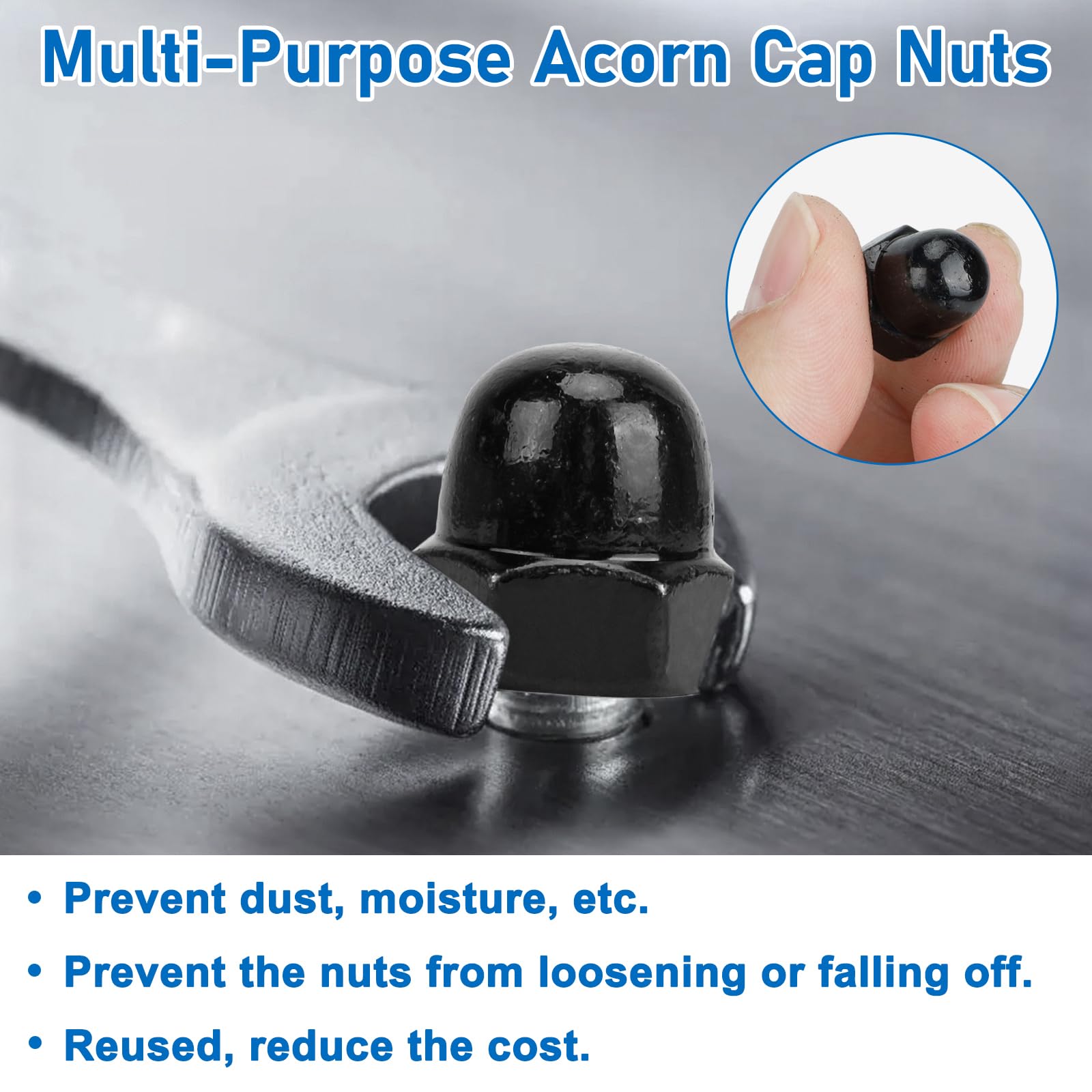 Black Acorn Nuts - 72pcs Metric & SAE Stainless Steel -5