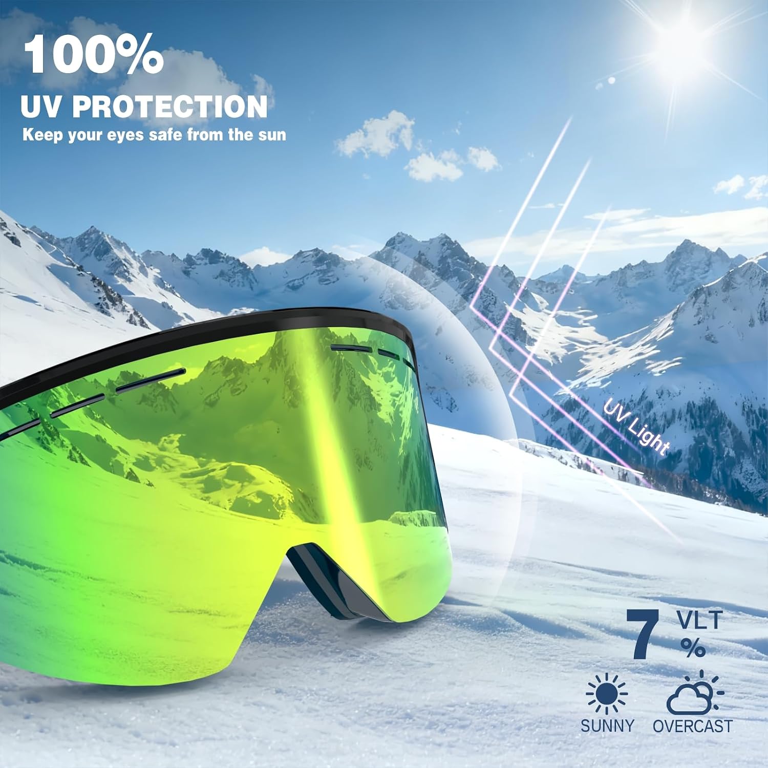 VCOROS Ski/Snowboard Goggles Men Women Anti Fog OTG Snow Goggles Skating Skiing Snowmobile Cylindrical Removable Lens