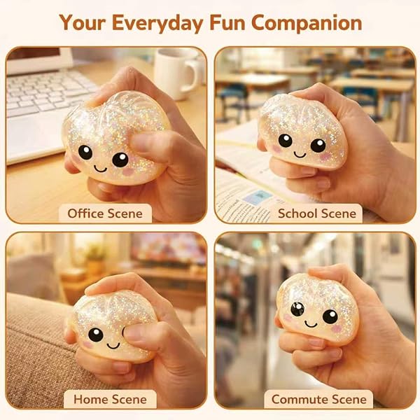 Glitter Dumpling Squishy, Colorful Dumpling Squishes Stress Balls with Steamer, Easter Gifts, Soft Squeeze Decompression Dough for Adults (Gold with Glitter) - 5