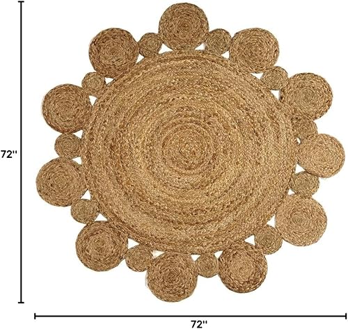 Vista 143 de GRUHUM Alfombra tejida a mano de yute redonda de 4 pies, de fibra natural, alfombra bohemia rústica, vintage, trenzada, reversible, ecológica