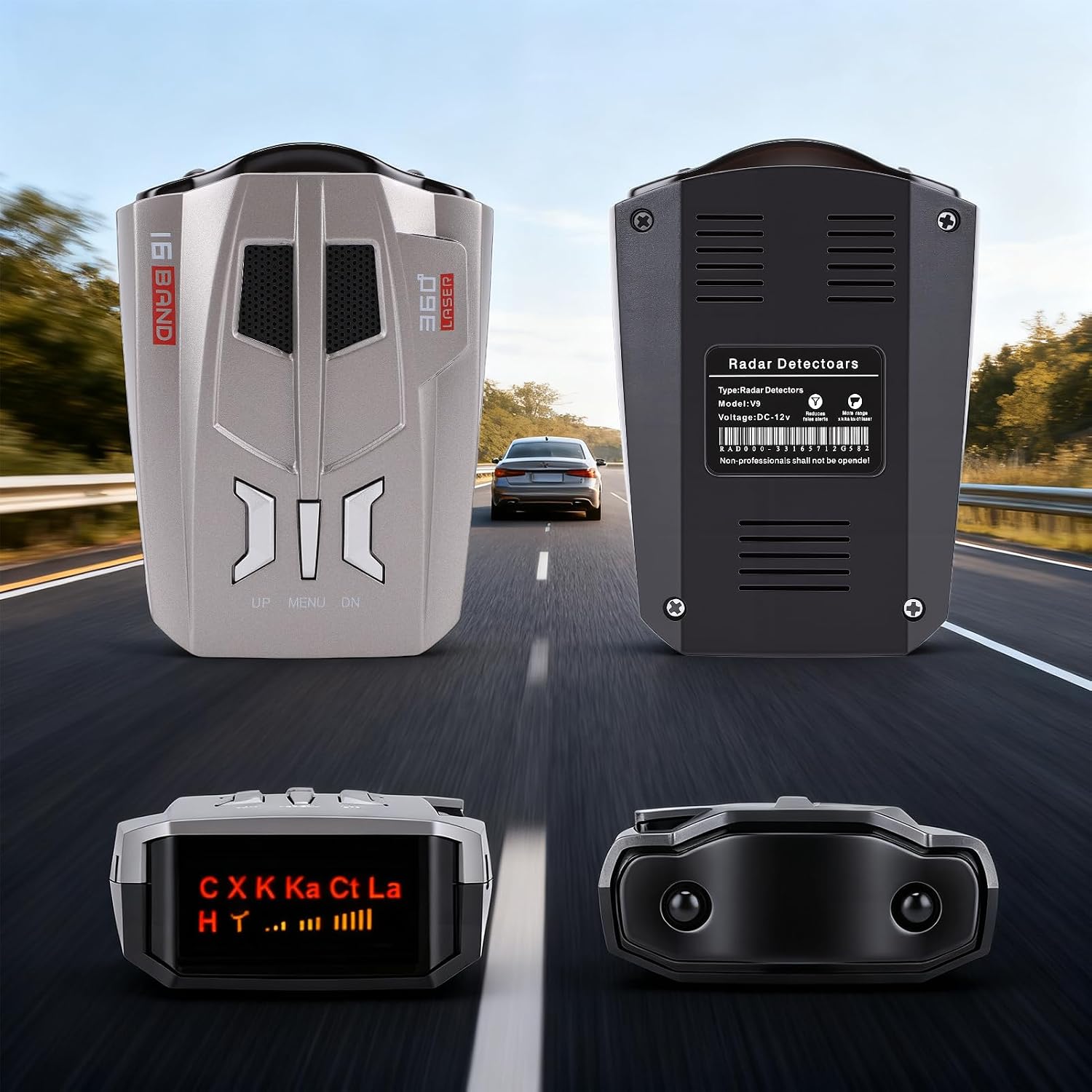 Car Radar Detector 360 Degree Protection Blind Free Electronic Dog Radar Speedometer Tester, Directional System Real Time Voice Alert Speed, Built-in GPS, LED Display