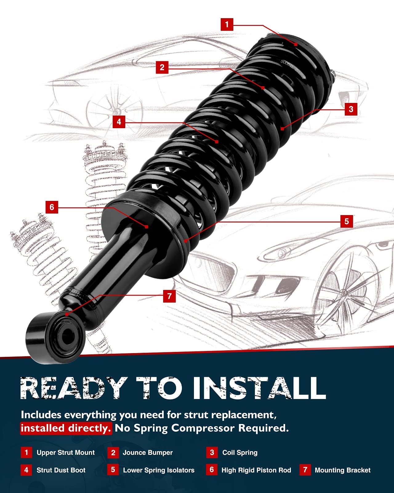 KAX Front Struts Fit For Tacoma 1995 1996 1997 1998 1999 2000 2001 2002 2003 2004,Tacoma Struts and Shocks, Quick Complete Struts with Coil Spring Assembly 171352L 171352R Set of 2 SAA017