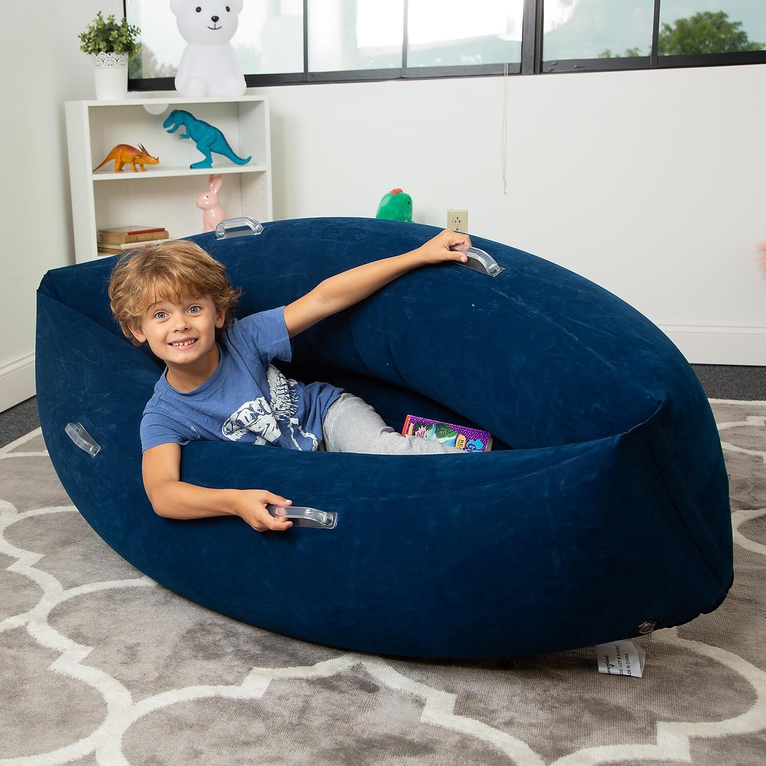 Bouncyband Small Comfy Peapod Sensory Chair - Blue 48" - Fun, Inflatable Peapod Chair Provides Therapeutic Sensory Relief and Compression for Kids Ages 3-6, Includes Electric Air Pump