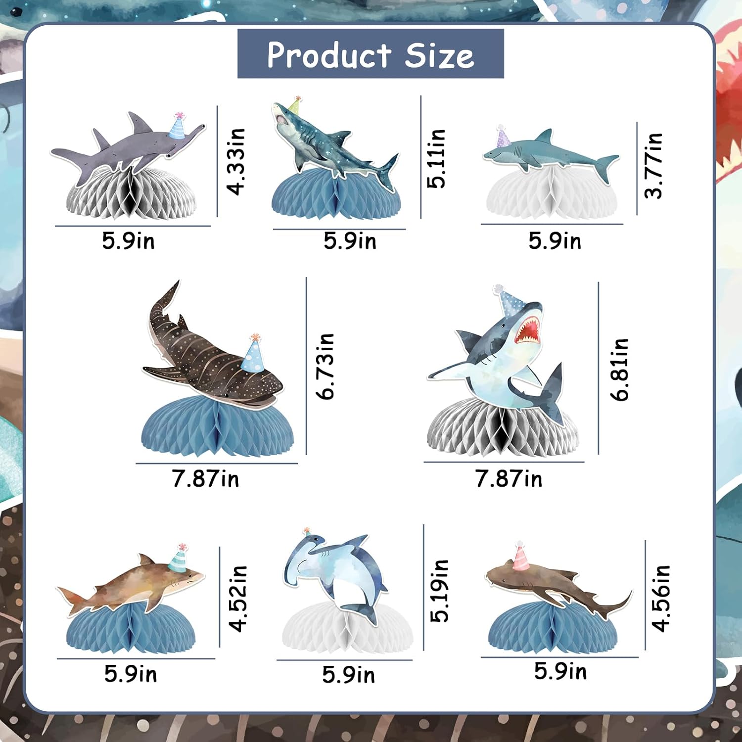 TWO WILD Shark Birthday table Decorations Shark Honeycomb Centerpieces Under the Sea Shark Birthday Party Decorations Ocean Theme Shark Baby Shower Decorations Underwater Theme Party Supply