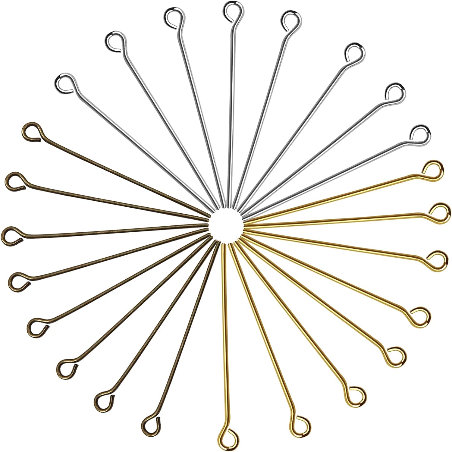 TOAOB 600pcs 30mm Eye Pins for Jewelry Making Mixed Colors Head Pins 21 Gauge Metal Wire Open Head Pins Findings for DIY Crafts Necklaces Bracelets Earrings