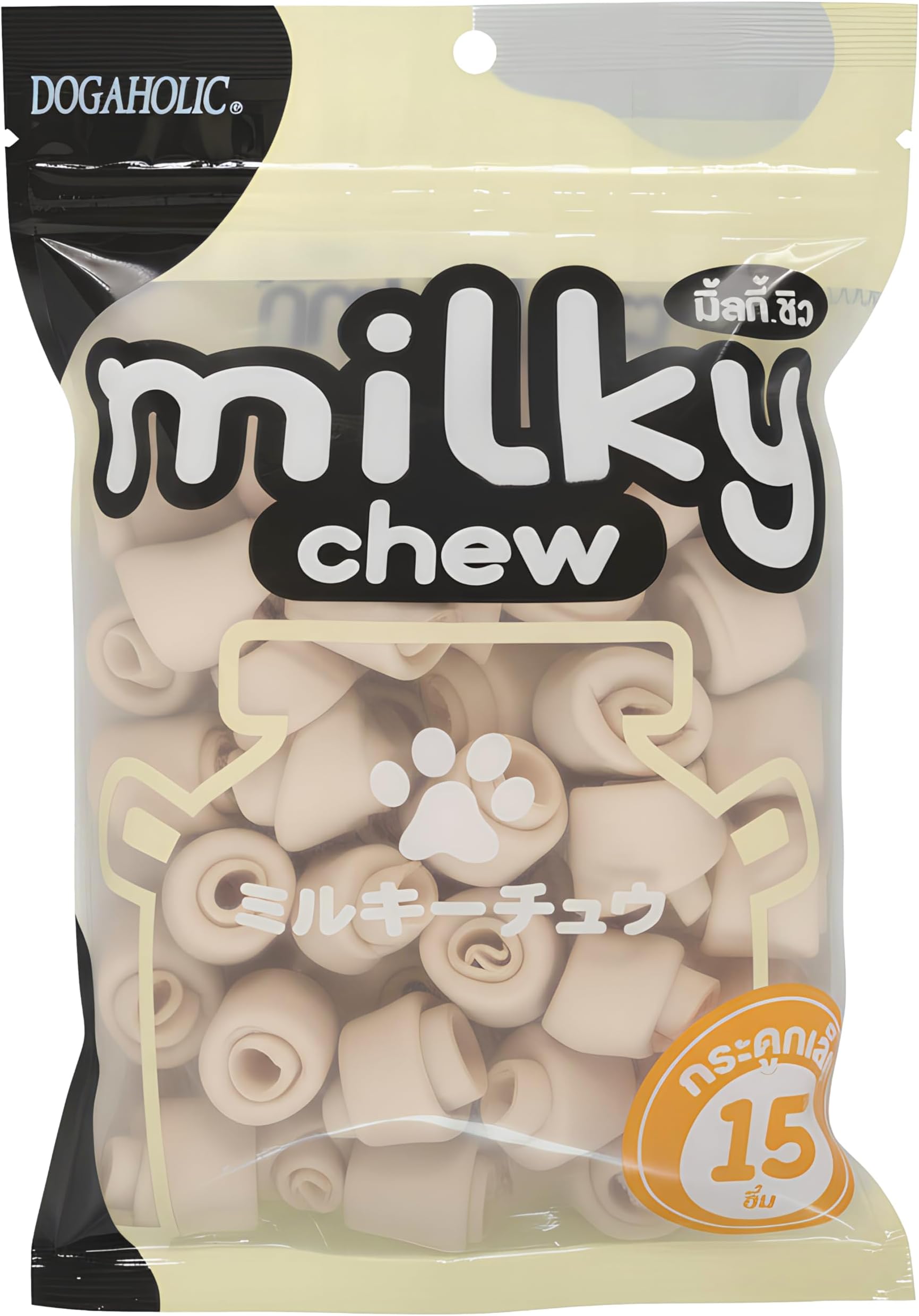 Dogaholic Milky Chew Knotted Bone Dog Treats | 15 Long-Lasting Milk-Flavoured Bones for Dogs | Healthy Chews for Dental Health, Teething & Chewing Needs | Ideal for All Breeds & Life Stages