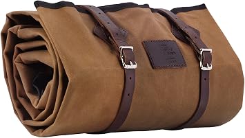 1844 Helko Werk Made in USA Waxed Canvas Cowboy Bedroll (Field Tan) F8761FT | Frontier Collection Premium Camping Bed Roll Leather Straps Zippers Waterproof Waxed Canvas Portable Packable Sleeping Bag