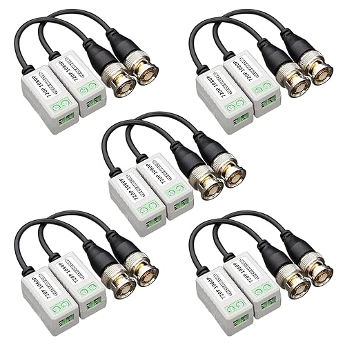 Miniatura 10 de 4 pares de conectores de balun de video pasivo 4K 8MP HD, CCTV BNC pasivo de video balun transceptor para BNC macho a través de un transmisor de par