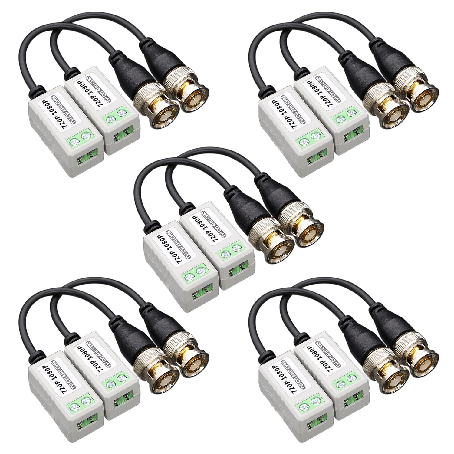 5 Pairs (10PCS) Passive Video Balun Connector, HD Mini CCTV BNC Video Balun Transceiver Transmitter AHD/TVI/CVI Cable Connectors for 720P 1080P CCTV