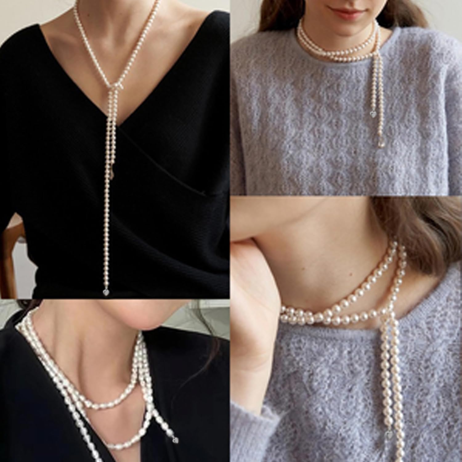 Sereney Long Pearl Necklaces for Women Dainty Pearls Layered Necklace, Long Necklaces for Women as Wedding Fashion Bridal Jewelry, Cream White Beaded Necklace with Heart for Multiple Pearl Styles - Image 3