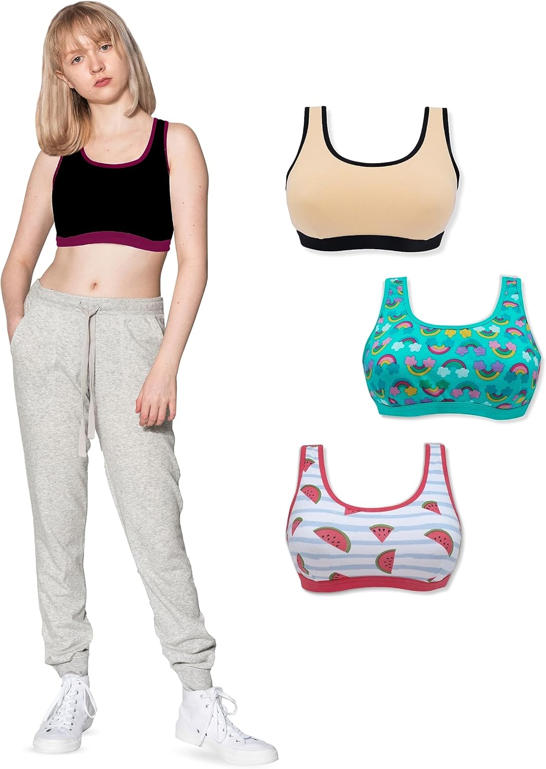 DChica Training Bras for Girls Cotton Sports Bra Pack Soft Breathable Camisole Crop Bralette for Kids & Teens - Image 9