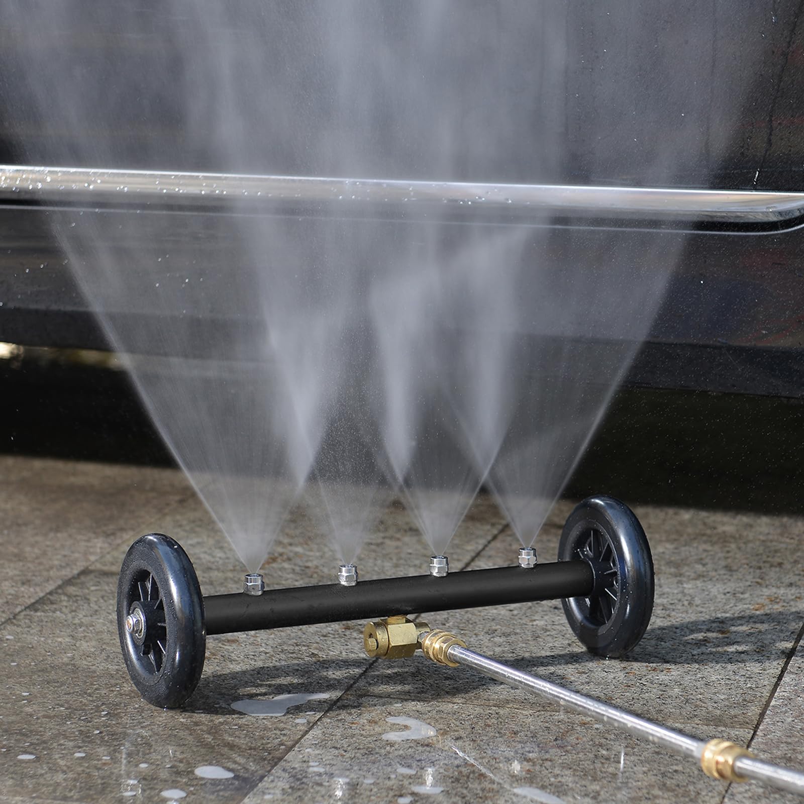Shkalacar Escoba de agua para hidrolimpiadora, limpiador de marco de coche con cuatro boquillas Accesorios para hidrolimpiadora de alta presión de acero inoxidable de doble uso