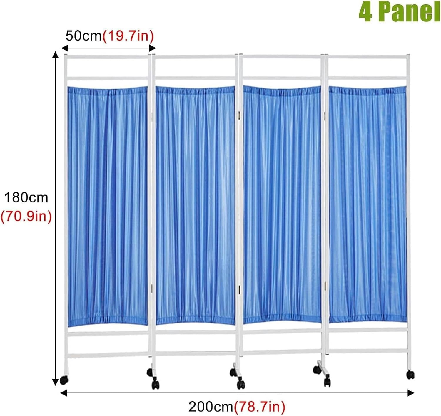 Rolling Medical Privacy Screen On Wheels 4 Panels, 180cm High Foldable Room Isolation Temporary Fence, Suitable for Clinic/Ward/Examination Room, Space Saving