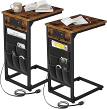 AMHANCIBLE C Shaped End Table with Charging Station, TV Trays, Set of 2