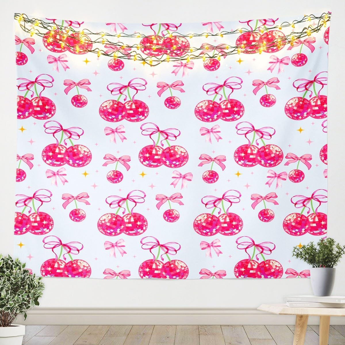 Feelyou Disco Mirror Ball Wall Tapestry Blue Pink Bow Tapestry Wall Hanging for Kids Boys Girls Funky Cute Theme Tapestry Western Cowgirl Wall Art for Bedroom Living Room,XLarge 70x92 Inches